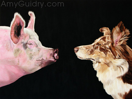 "Food or Pet? How Do You Decide?" by Amy Guidry; Acrylic on canvas; 40"w x 30"h; Sold; (c) Amy Guidry 2016