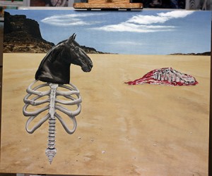 Horse head and ribcage are finished, final details added.  More layers added to carcass.